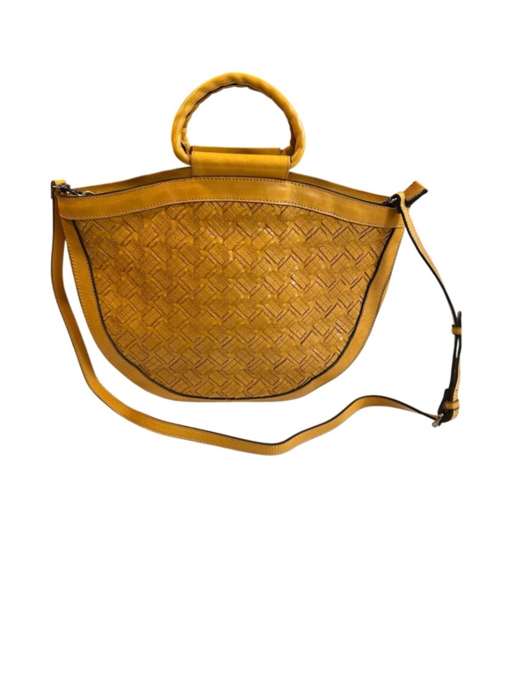 Patricia Nash Oliena Leather Satchel Crossbody Woven Mustard Yellow Shoulder Bag